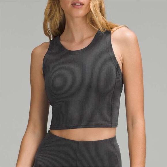 LULULEMON Ribbed Softstreme Cropped Tank Top in Black Size 10 Soft Athleisure - Picture 1 of 8